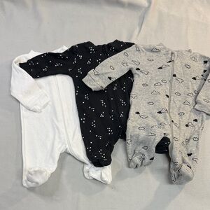 George - Set of 3 premie Footies/Footed sleepers - Black, Gray, and White